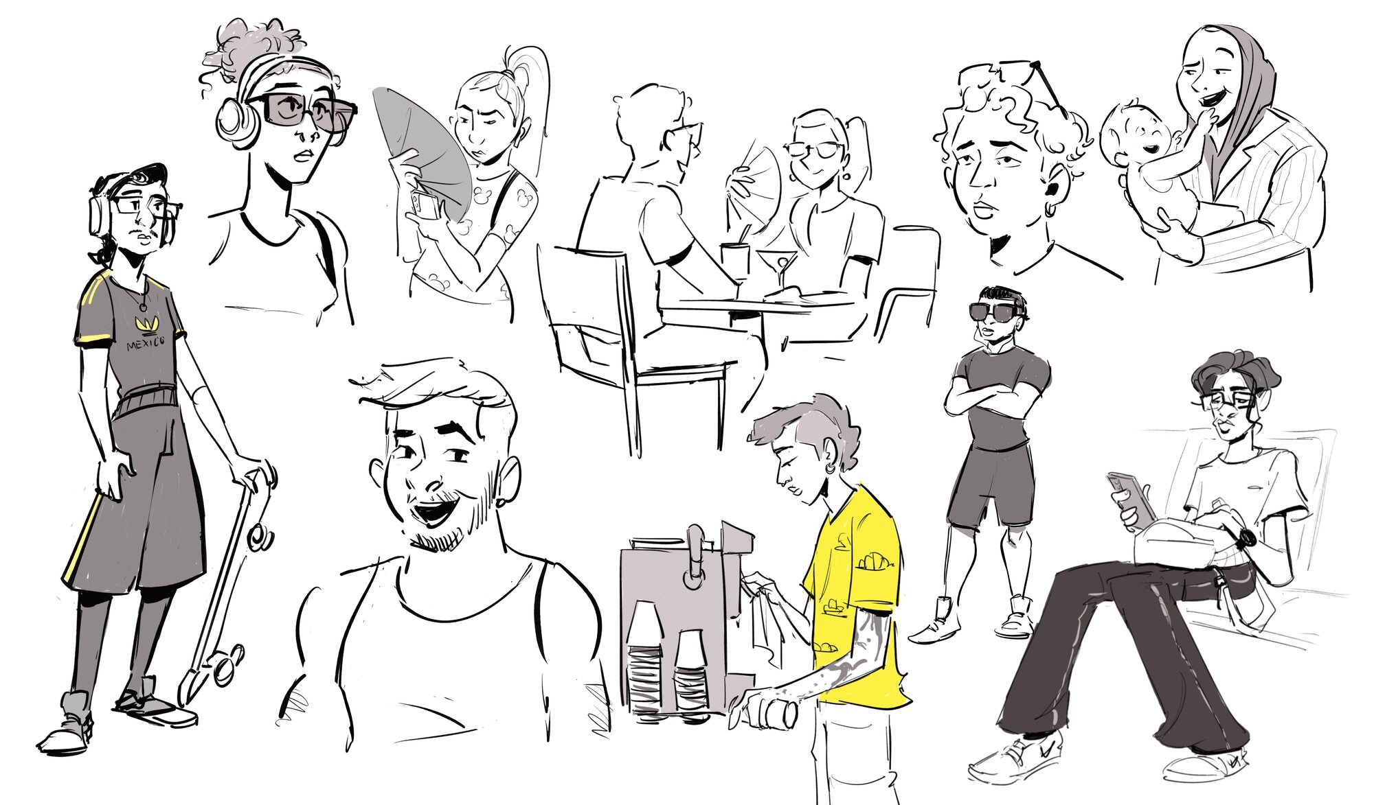 People in cafés and on the metro