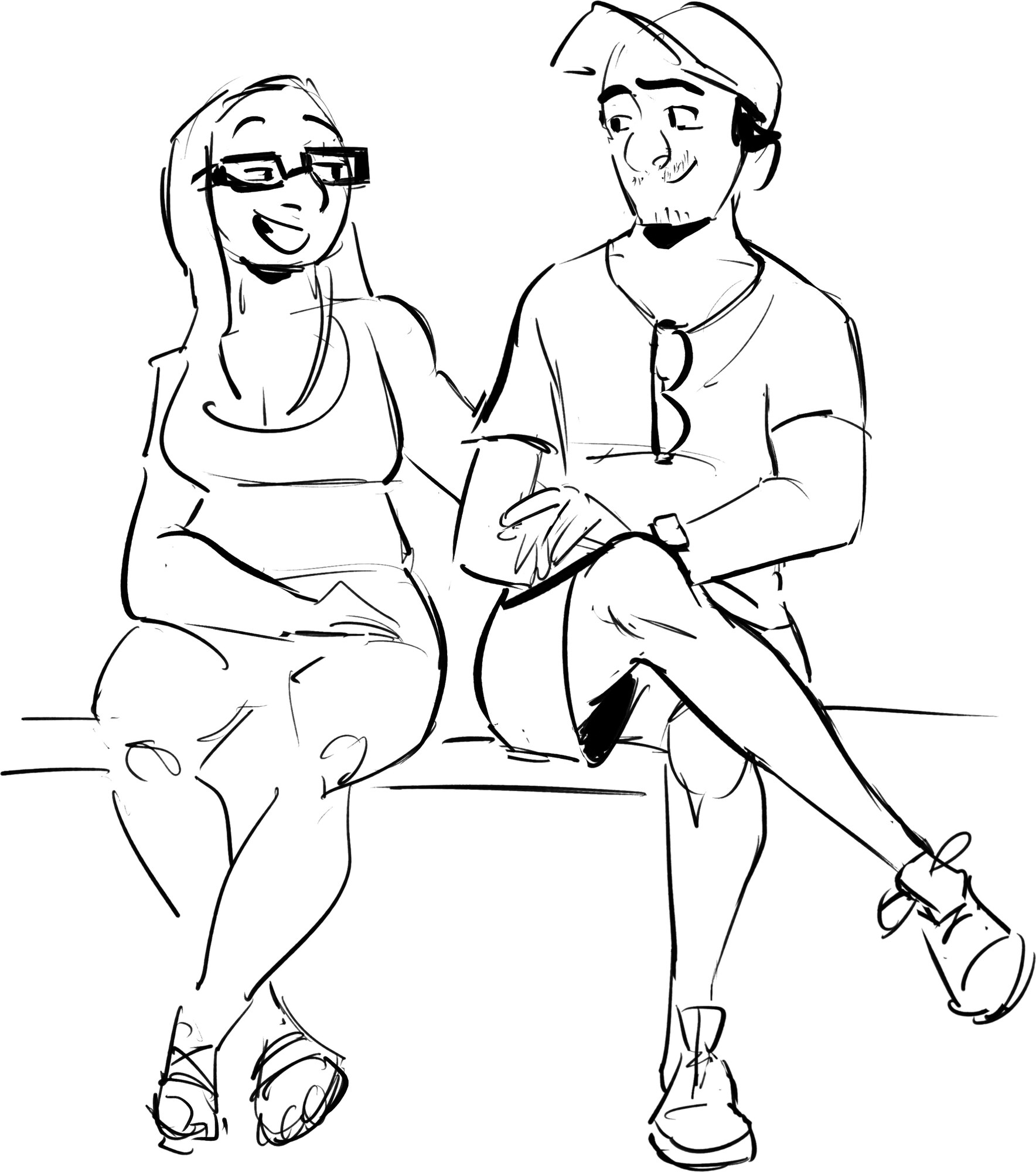 Couple on a bench — line study